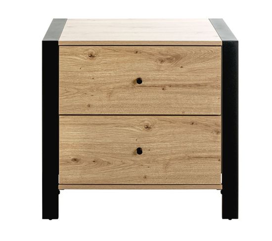 Meuble Console, Table Console Avec 2 Tiroirs En Bois Coloris Chêne Et Métal Noir