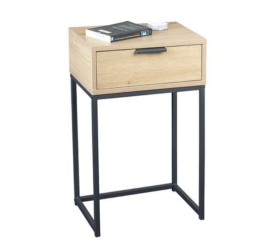 Meuble Console, Table Console Avec 1 Tiroir En Bois Coloris Chêne Et Métal Noir