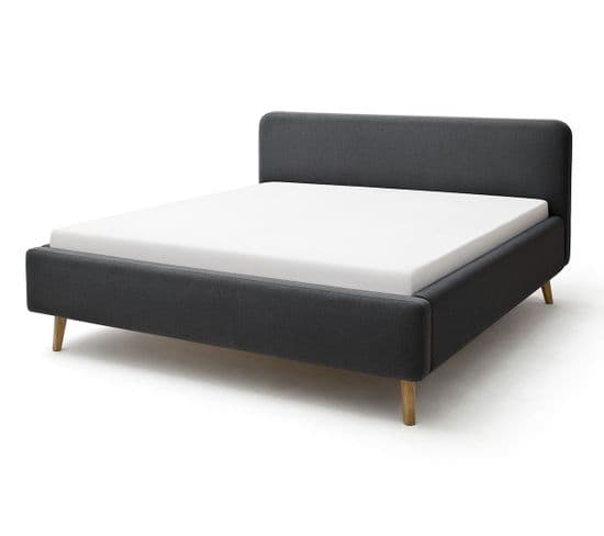 Lit Rembourré Adulte 160x200cm Avec Tête De Lit En Tissu Anthracite , Sommier Et Coffre