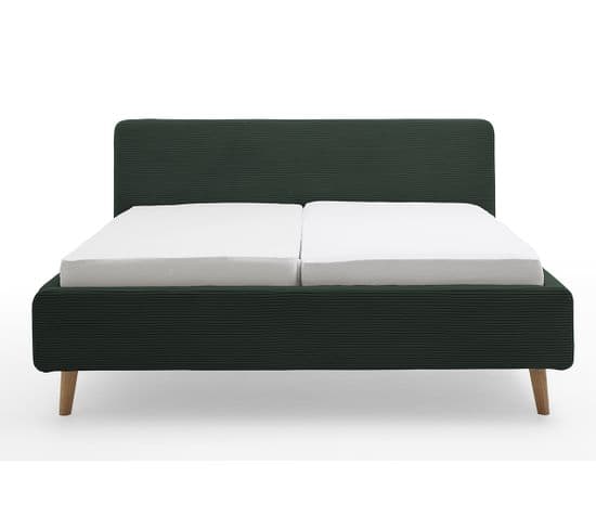 Lit Rembourré Adulte 160x200cm Avec Tête De Lit En Velours Côtelé Vert Foncé