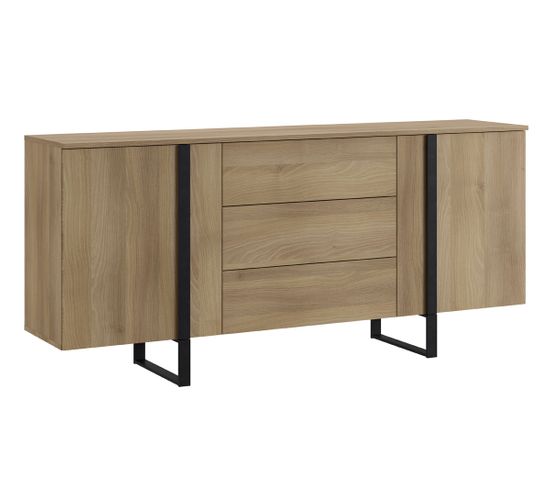 Buffet En Mélamine Et Métal Coloris Chêne / Noir - Longueur 180 X Profondeur 40 X Hauteur 82 Cm