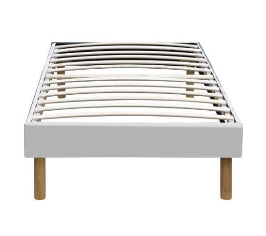 Sommier Tapissier Blanc + Pieds En 20 Cm Pour Matelas En 90x200 - Gregory