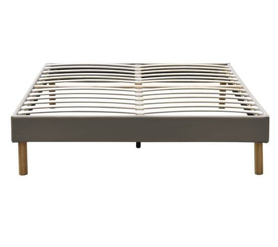 Sommier Tapissier Gris + Pieds En 20 Cm Pour Matelas En 140x200 - Gregory