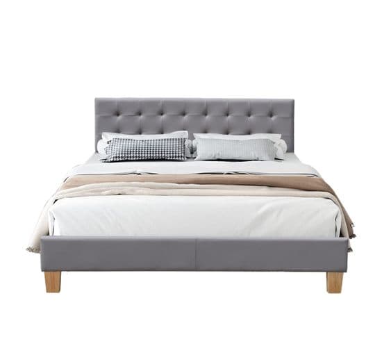 Ensemble Lit Frederic Gris 140x190 + Matelas Mousse Luxe Aloe