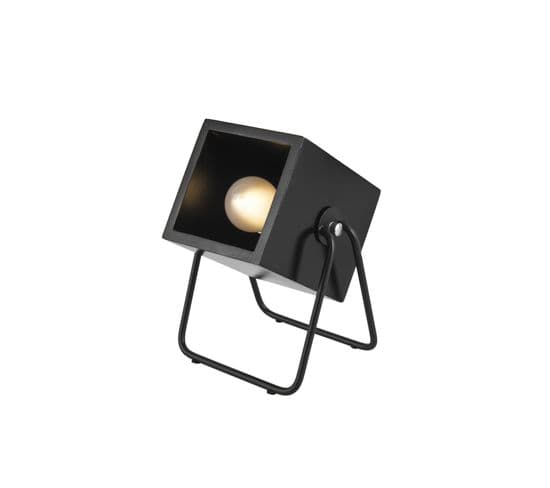 Lampe En Bois Et Métal Carrée Hefty - H. 17 Cm - Noir