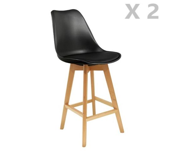 2 Tabourets De Bar En Bois Scandinaves Home Factory - H. 105 Cm - Noir