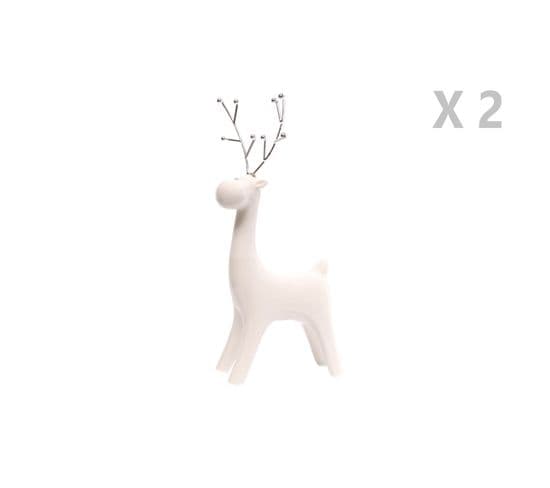 Lot De 2 Décoration De Noël Design Renne Ice Xmas - Blanc