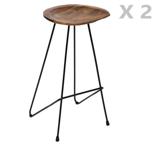 2 Tabourets De Bar Design Bois Et Métal Sumar - Noir