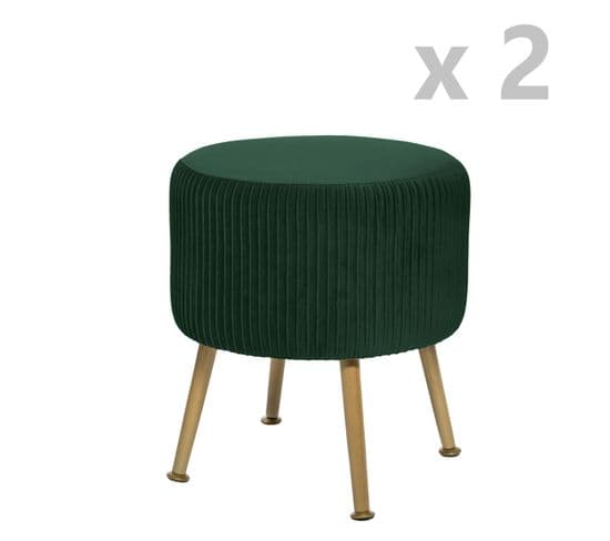 2 Tabourets Design Velours Contempo Solaro - Diam. 35 X H. 41 Cm - Vert