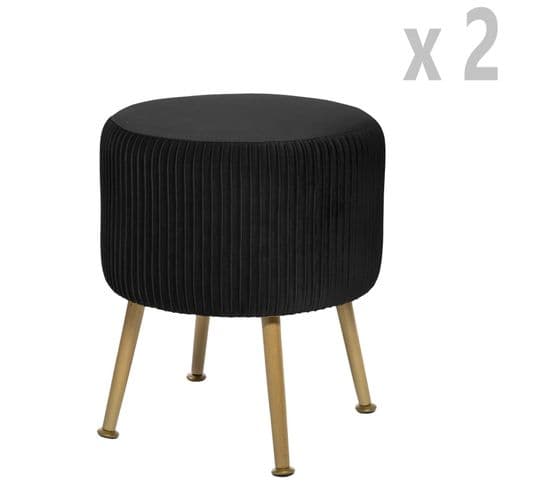 2 Tabourets Design Velours Contempo Solaro - Diam. 35 X H. 41 Cm - Noir