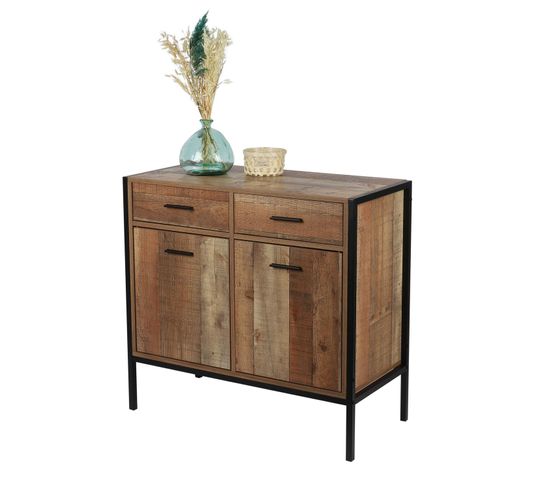 Commode Riverside - 2 Tiroirs Et 2 Portes - Largeur 84 Cm - Métal Et Bois