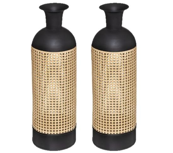 Lot De 2 Vases En Cannage Arbela - Hauteur 60,50 Cm - Noir