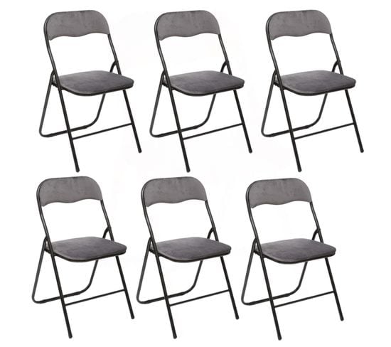 Lot De 6 Chaises Pliantes Effet Velours - Gris Clair