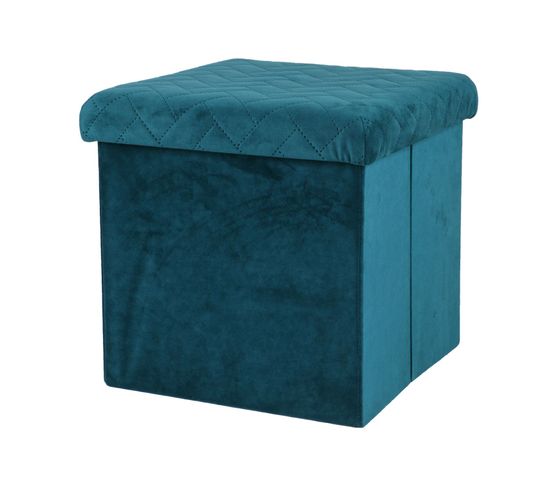 Pouf De Rangement Pliable Kube En Velours - Bleu Vert