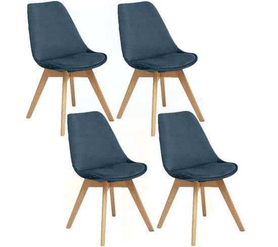 Lot De 4 Chaises Effet Velours Baya - Bleu Canard