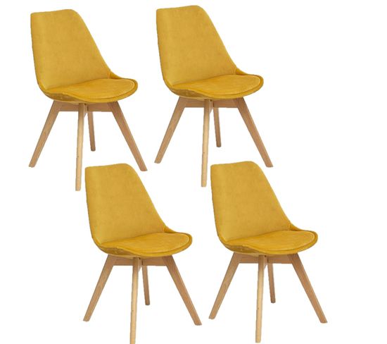 Lot De 4 Chaises Effet Velours Baya - Ocre