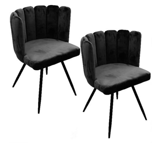 Lot De 2 Chaises Design Effet Velours Ariel - Noir