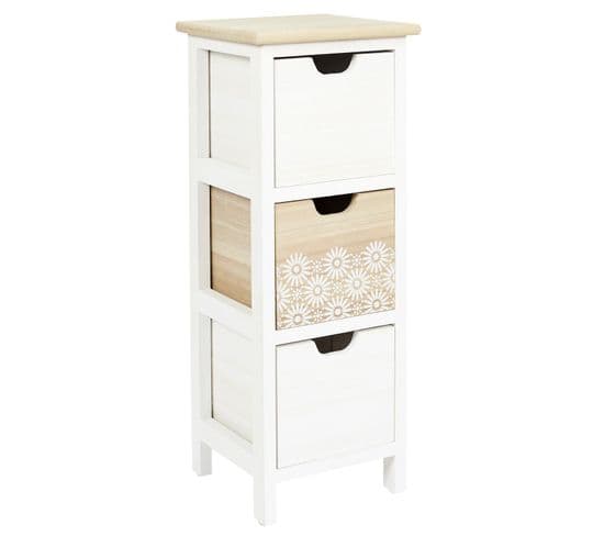 Chiffonnier Chic À 3 Tiroirs - Bois Et Blanc