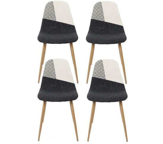 Lot De 4 Chaises Patchwork First - Noir Et Blanc