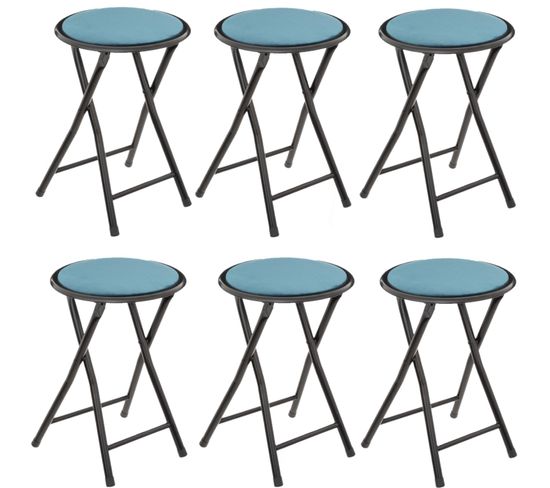 Lot De 6 Tabourets Pliants Avec Effet Velours - Bleu