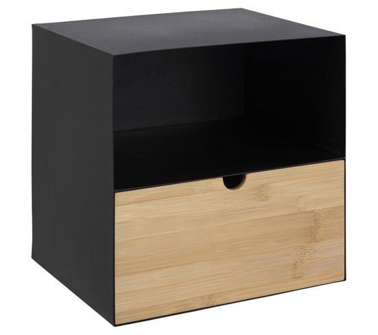 Table De Chevet À Suspendre En Bambou Et Métal 1 Tiroir - Noir Et Beige