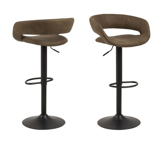 Lot De 2 Tabourets De Bar En Tissu Et Métal - Marron