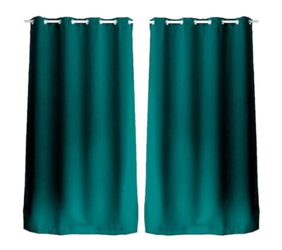 Lot De Rideaux En Toile Unie Basic à 8 Oeillets - Longueur 240 Cm X Largeur 140 Cm - Vert Émeraude