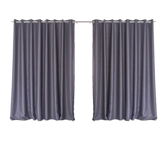 Lot De 2 Grands Rideaux Unis Occultants Avec Oeillets - 300 X 240 Cm - Gris Foncé