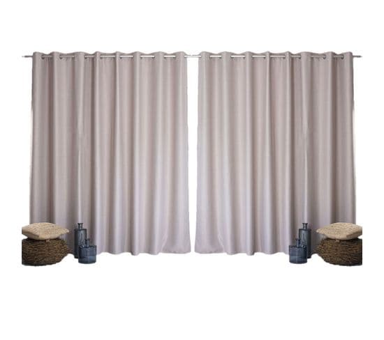 Lot De 2 Grands Rideaux Unis Occultants Avec Œillets - 300 X 240 Cm - Taupe