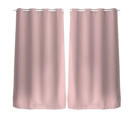 Lot De 2 Rideaux Unis Occultants Avec Oeillets - 140 X 240 Cm - Rose