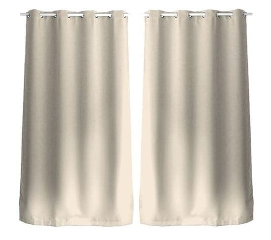 Lot De 2 Rideaux Unis Occultants Avec Oeillets - 140 X 240 Cm - Ivoire