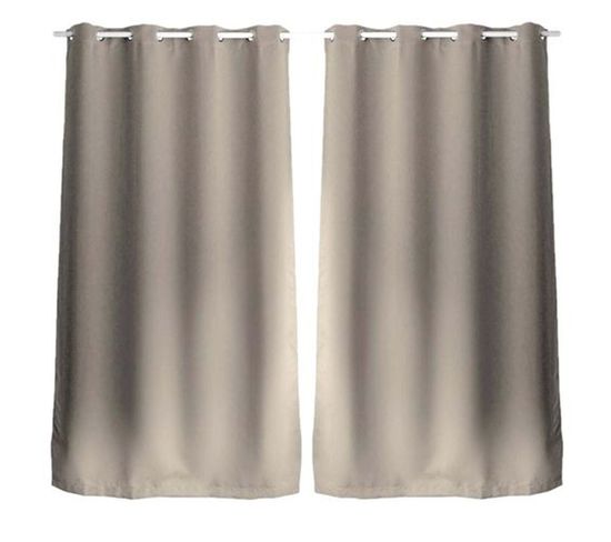 Lot De 2 Rideaux Unis Occultants Avec Oeillets - 140 X 240 Cm - Taupe