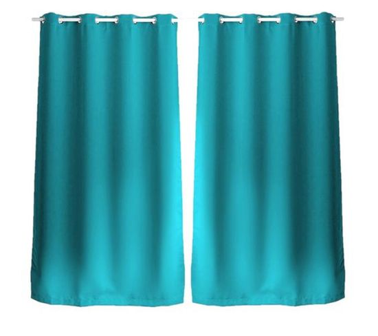 Lot De 2 Rideaux Unis Avec Oeillets - 140 X 240 Cm - Turquoise