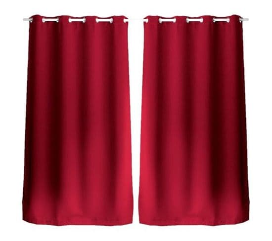 Lot De 2 Rideaux Unis Avec Oeillets - 140 X 240 Cm - Rouge