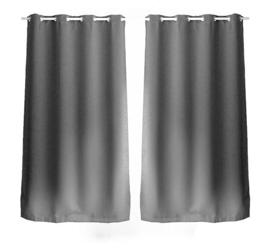 Lot De 2 Rideaux Unis Avec Oeillets - 140 X 240 Cm - Gris Clair