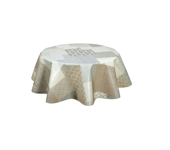 Nappe Ronde En Toile Cirée  Design Patchmode - Diam. 150 Cm - Ecru