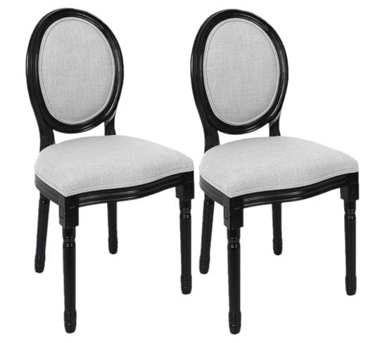 Lot De 2 Chaises Eleonor Style Baroque En Bois Et Polyester - Gris Et Noir