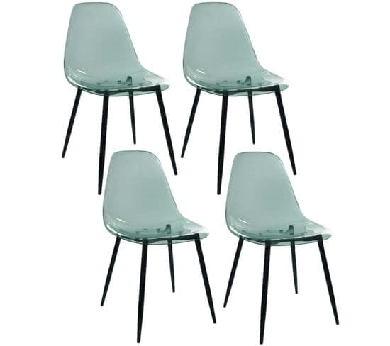 Lot De 4 Chaises Scandinave Transparentes Et Pieds En Métal - Vert