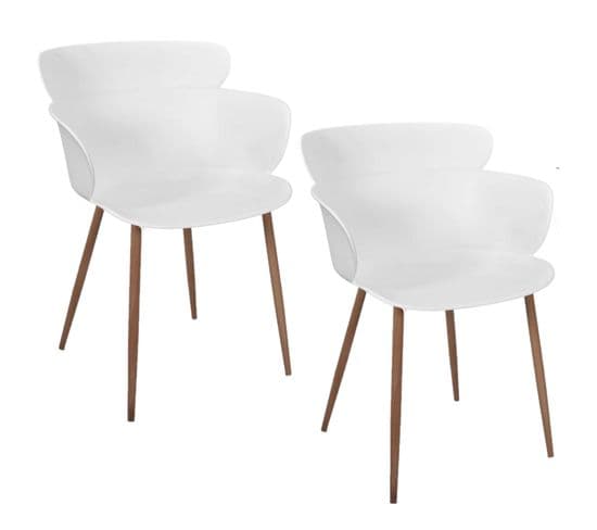 Lot De 2 Fauteuils Coque Lorens En Polypropylène Et Métal - Blanc Et Marron