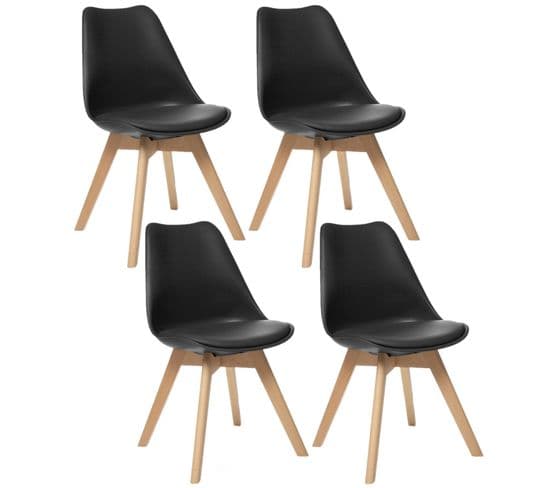 Lot De 4 Chaises En Polypropylène Avec Coussin Baya - Noir