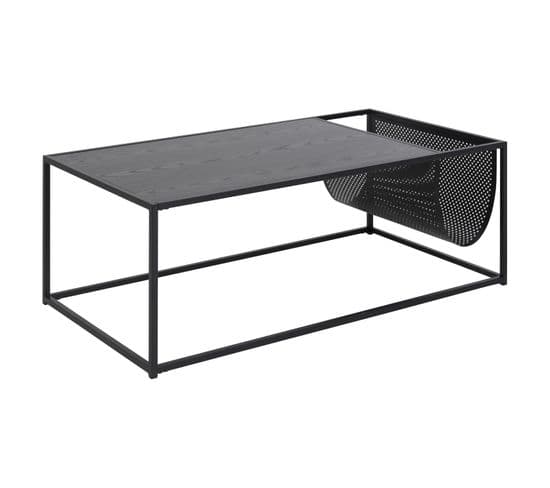 Table Basse Rectangulaire Avec Range Magazine En Mdf Et Métal - Noir