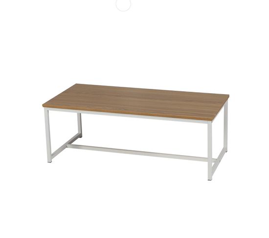 Table Basse Casa Blanca En Panneaux De Particules Et Métal - L.100 Cm X H.39 Cm - Beige Et Blanc