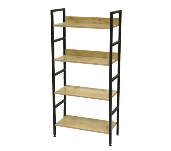 Etagère Droite 4 Niveaux Colorado H.126 En Métal Et Mdf - Beige Et Noir