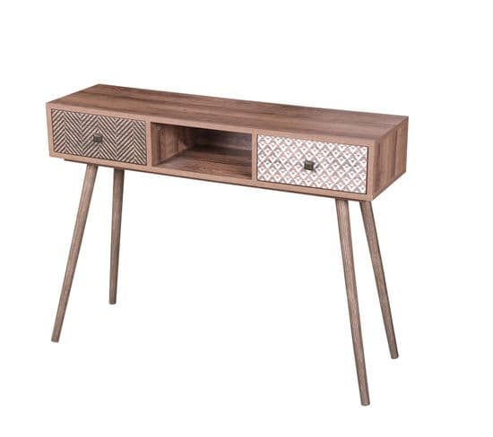 Console Baobab En Mdf 2 Tiroirs Et 1 Niche Ouverte - L.100 Cm X H.75 Cm - Marron