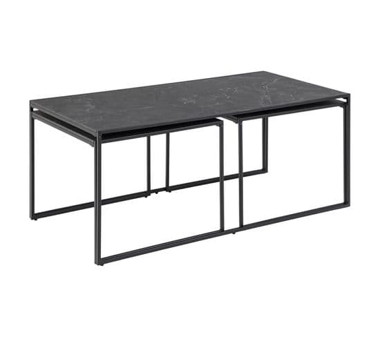 Table Basse Extensible En 3 Pièces En Mélamine Et Métal - L.120 à 232 Cm - Noir