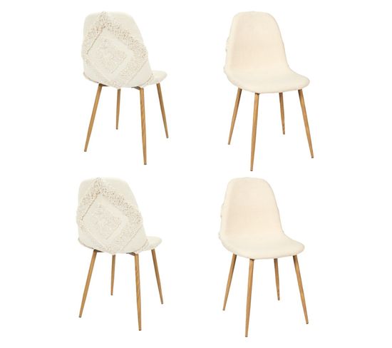 Lot De 4 Chaises Faro Tissu Et Pieds Métal Imitation Bois - Beige