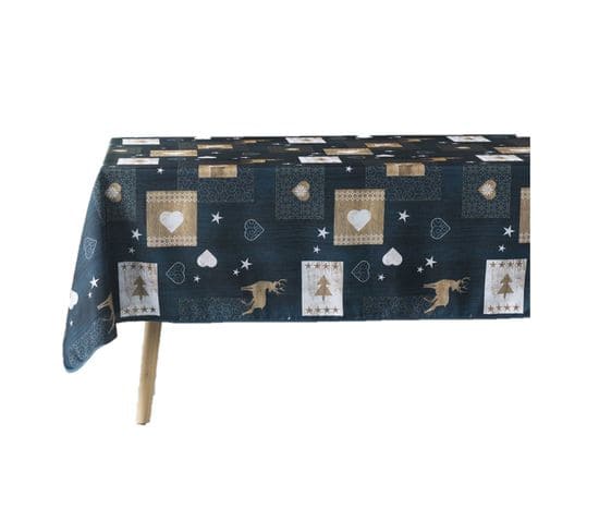 Nappe Rectangulaire Antitache Et Infroissable Imprimé Cœurs - L. 150 X L. 240 Cm - Bleu