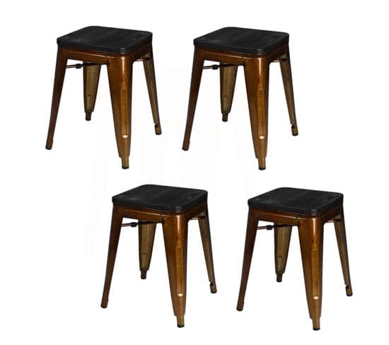 Lot De 4 Tabourets Vintage Liv H46 Cm - Métal Doré