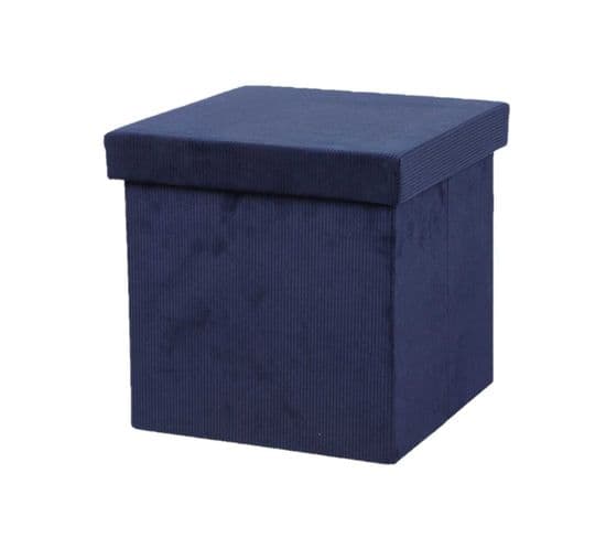 Pouf De Rangement Pliable Kube En Velours Côtelé - Bleu