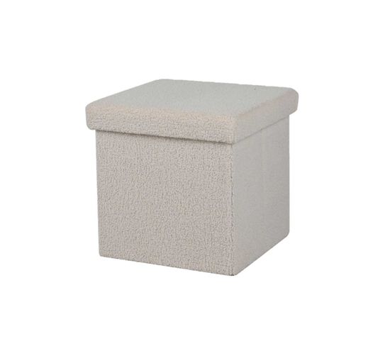 Pouf De Rangement Pliable Kube Revêtement Bouclette - Blanc Crème